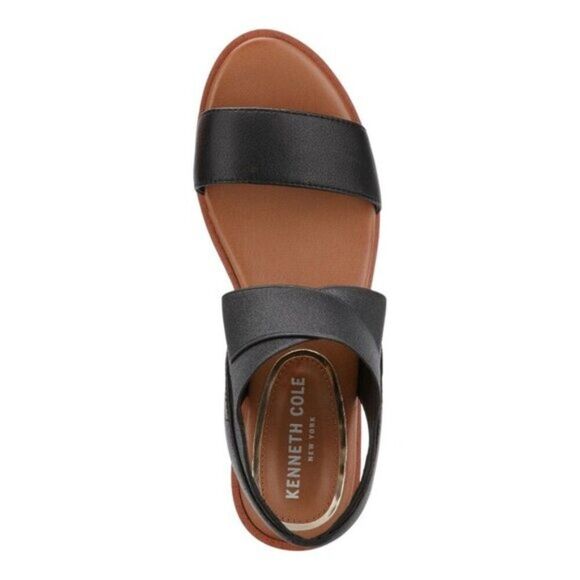 KENNETH COLE NEW YORK Womens Black Tri-Stripe 1-1/2 Platform Stretch Ankle Strap - Picture 2 of 3